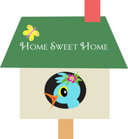 Home Sweet Home bluebird in birdhouse